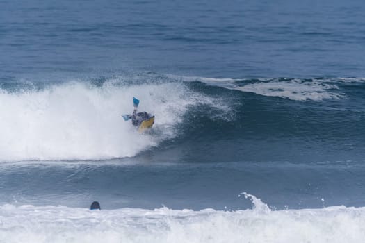 VIANA DO CASTELO, PORTUGAL - SEPTEMBER 22, 2016: Socrates Santana (BRA) during  the Viana World Bodyboard Championship 2016.