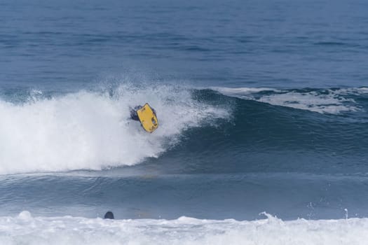 VIANA DO CASTELO, PORTUGAL - SEPTEMBER 22, 2016: Socrates Santana (BRA) during  the Viana World Bodyboard Championship 2016.