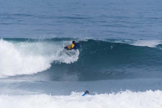 VIANA DO CASTELO, PORTUGAL - SEPTEMBER 22, 2016: Socrates Santana (BRA) during  the Viana World Bodyboard Championship 2016.