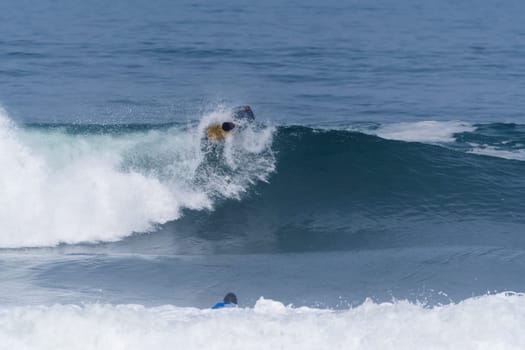 VIANA DO CASTELO, PORTUGAL - SEPTEMBER 22, 2016: Socrates Santana (BRA) during  the Viana World Bodyboard Championship 2016.