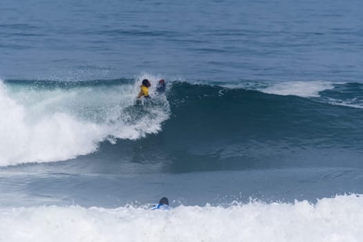 VIANA DO CASTELO, PORTUGAL - SEPTEMBER 22, 2016: Socrates Santana (BRA) during  the Viana World Bodyboard Championship 2016.