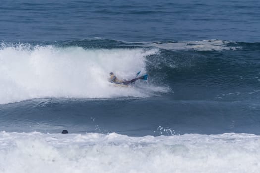 VIANA DO CASTELO, PORTUGAL - SEPTEMBER 22, 2016: Socrates Santana (BRA) during  the Viana World Bodyboard Championship 2016.