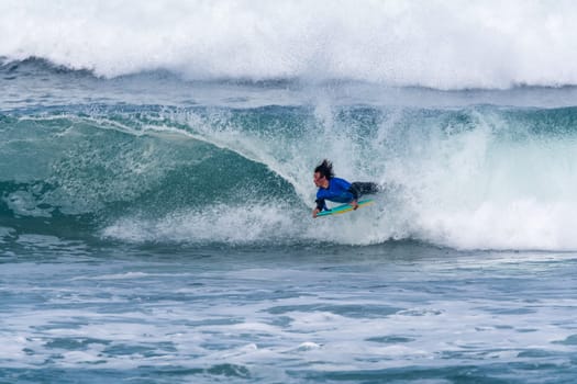 VIANA DO CASTELO, PORTUGAL - SEPTEMBER 22, 2016: Ethan Nel (RSA) during  the Viana World Bodyboard Championship 2016.