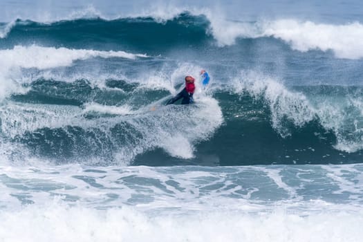 VIANA DO CASTELO, PORTUGAL - SEPTEMBER 22, 2016: Amaury Lavernhe (REU) during  the Viana World Bodyboard Championship 2016.