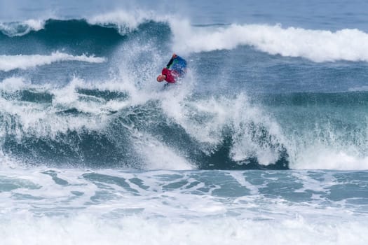VIANA DO CASTELO, PORTUGAL - SEPTEMBER 22, 2016: Amaury Lavernhe (REU) during  the Viana World Bodyboard Championship 2016.