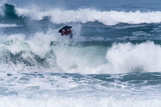 VIANA DO CASTELO, PORTUGAL - SEPTEMBER 22, 2016: Amaury Lavernhe (REU) during  the Viana World Bodyboard Championship 2016.