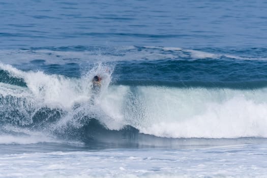 VIANA DO CASTELO, PORTUGAL - SEPTEMBER 22, 2016: Ethan Nel (RSA) during  the Viana World Bodyboard Championship 2016.