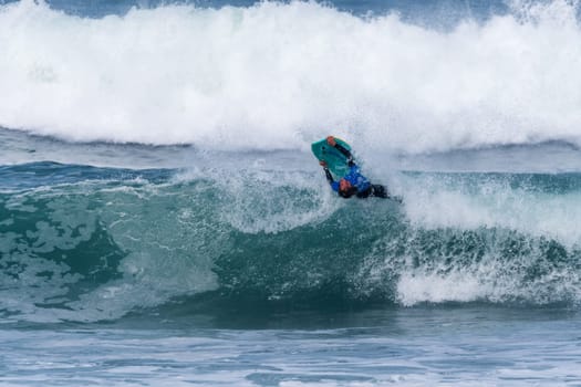 VIANA DO CASTELO, PORTUGAL - SEPTEMBER 22, 2016: Ethan Nel (RSA) during  the Viana World Bodyboard Championship 2016.