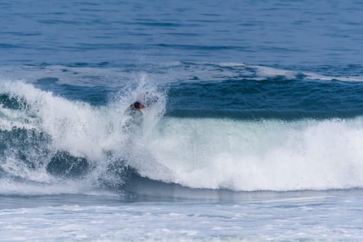 VIANA DO CASTELO, PORTUGAL - SEPTEMBER 22, 2016: Ethan Nel (RSA) during  the Viana World Bodyboard Championship 2016.