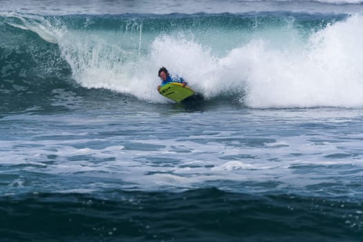 VIANA DO CASTELO, PORTUGAL - SEPTEMBER 22, 2016: Ethan Nel (RSA) during  the Viana World Bodyboard Championship 2016.