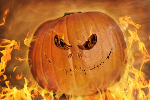 dark background pumpkin on orange background,halloween theme