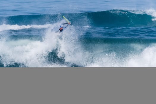 VIANA DO CASTELO, PORTUGAL - SEPTEMBER 22, 2016: Brahim Iddouch (MAR) during  the Viana World Bodyboard Championship 2016.