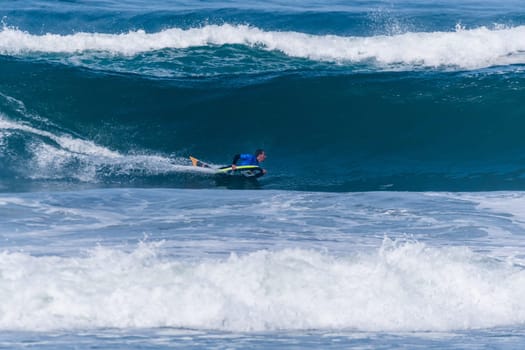 VIANA DO CASTELO, PORTUGAL - SEPTEMBER 22, 2016: Brahim Iddouch (MAR) during  the Viana World Bodyboard Championship 2016.