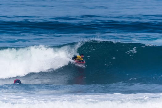 VIANA DO CASTELO, PORTUGAL - SEPTEMBER 22, 2016: Diego Cabrera (CRY) during  the Viana World Bodyboard Championship 2016.