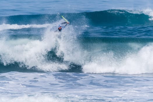 VIANA DO CASTELO, PORTUGAL - SEPTEMBER 22, 2016: Brahim Iddouch (MAR) during  the Viana World Bodyboard Championship 2016.