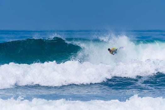 VIANA DO CASTELO, PORTUGAL - SEPTEMBER 22, 2016: Alex Uranga (EUS) during  the Viana World Bodyboard Championship 2016.