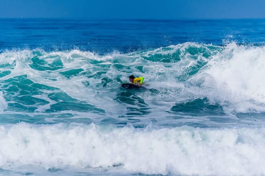 VIANA DO CASTELO, PORTUGAL - SEPTEMBER 22, 2016: Alex Uranga (EUS) during  the Viana World Bodyboard Championship 2016.