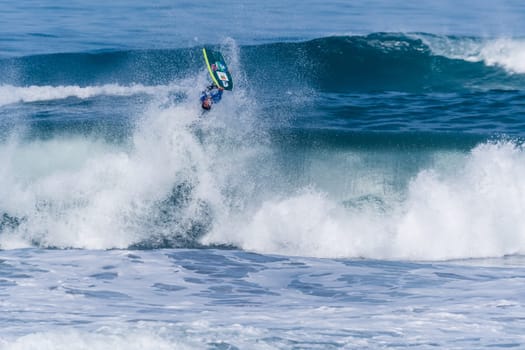 VIANA DO CASTELO, PORTUGAL - SEPTEMBER 22, 2016: Brahim Iddouch (MAR) during  the Viana World Bodyboard Championship 2016.