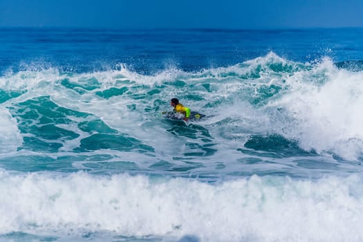 VIANA DO CASTELO, PORTUGAL - SEPTEMBER 22, 2016: Alex Uranga (EUS) during  the Viana World Bodyboard Championship 2016.