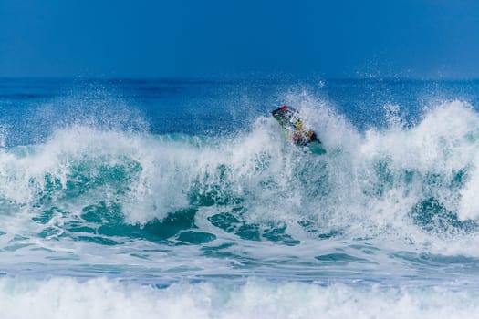 VIANA DO CASTELO, PORTUGAL - SEPTEMBER 22, 2016: Alex Uranga (EUS) during  the Viana World Bodyboard Championship 2016.