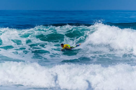VIANA DO CASTELO, PORTUGAL - SEPTEMBER 22, 2016: Alex Uranga (EUS) during  the Viana World Bodyboard Championship 2016.
