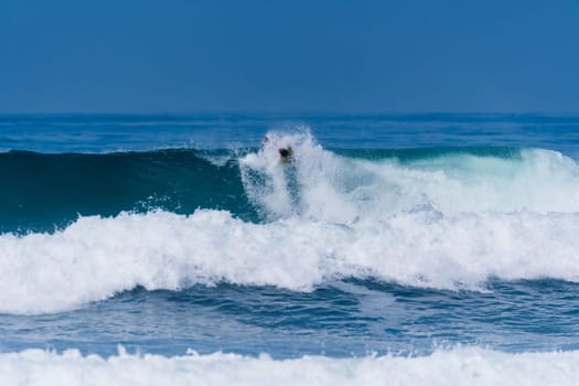 VIANA DO CASTELO, PORTUGAL - SEPTEMBER 22, 2016: Alex Uranga (EUS) during  the Viana World Bodyboard Championship 2016.