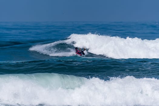 VIANA DO CASTELO, PORTUGAL - SEPTEMBER 22, 2016: Mathias Dias (CHI) during  the Viana World Bodyboard Championship 2016.