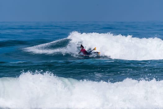 VIANA DO CASTELO, PORTUGAL - SEPTEMBER 22, 2016: Mathias Dias (CHI) during  the Viana World Bodyboard Championship 2016.