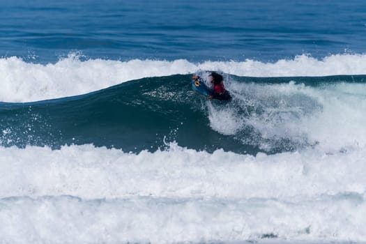 VIANA DO CASTELO, PORTUGAL - SEPTEMBER 22, 2016: Mathias Dias (CHI) during  the Viana World Bodyboard Championship 2016.
