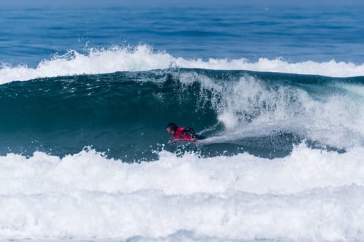 VIANA DO CASTELO, PORTUGAL - SEPTEMBER 22, 2016: Mathias Dias (CHI) during  the Viana World Bodyboard Championship 2016.