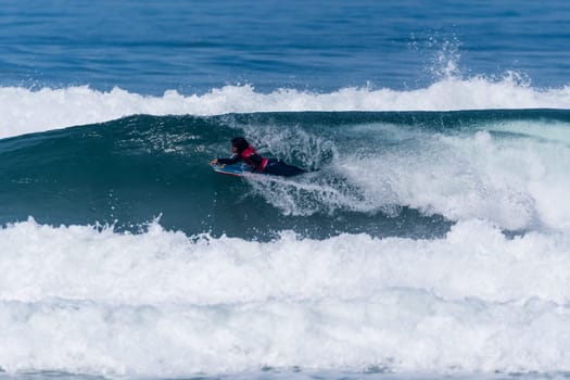 VIANA DO CASTELO, PORTUGAL - SEPTEMBER 22, 2016: Mathias Dias (CHI) during  the Viana World Bodyboard Championship 2016.