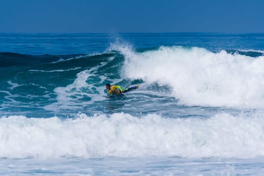 VIANA DO CASTELO, PORTUGAL - SEPTEMBER 22, 2016: Alex Uranga (EUS) during  the Viana World Bodyboard Championship 2016.