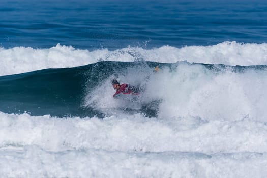 VIANA DO CASTELO, PORTUGAL - SEPTEMBER 22, 2016: Mathias Dias (CHI) during  the Viana World Bodyboard Championship 2016.