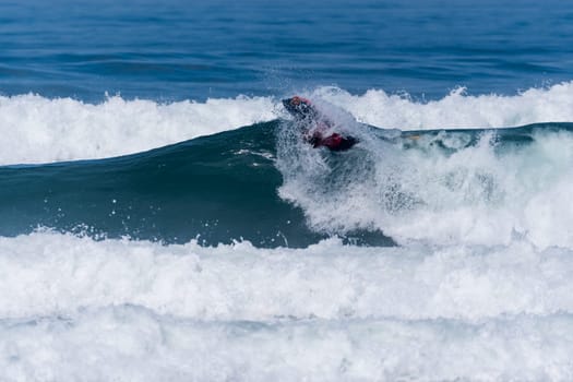 VIANA DO CASTELO, PORTUGAL - SEPTEMBER 22, 2016: Mathias Dias (CHI) during  the Viana World Bodyboard Championship 2016.