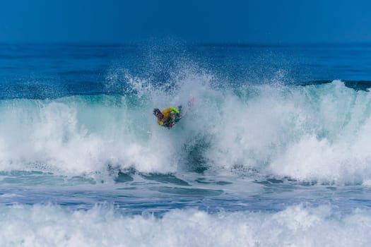 VIANA DO CASTELO, PORTUGAL - SEPTEMBER 22, 2016: Alex Uranga (EUS) during  the Viana World Bodyboard Championship 2016.