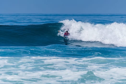 VIANA DO CASTELO, PORTUGAL - SEPTEMBER 22, 2016: Mathias Dias (CHI) during  the Viana World Bodyboard Championship 2016.