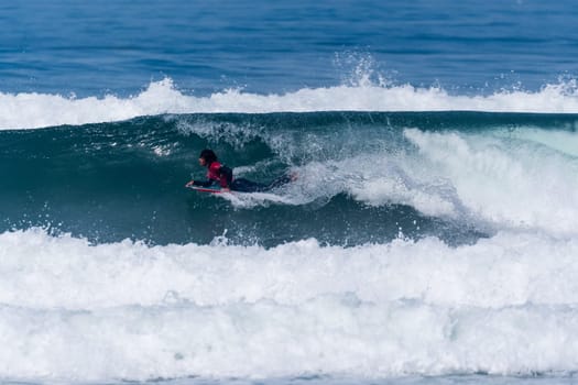 VIANA DO CASTELO, PORTUGAL - SEPTEMBER 22, 2016: Mathias Dias (CHI) during  the Viana World Bodyboard Championship 2016.