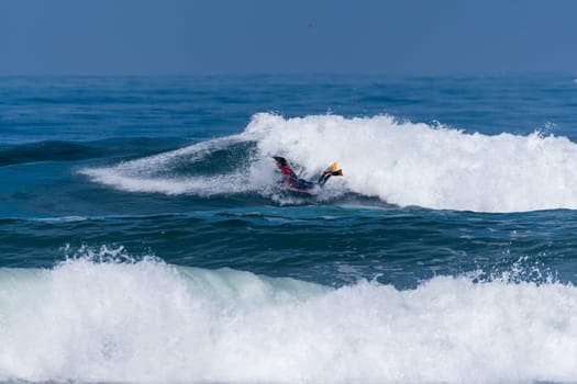 VIANA DO CASTELO, PORTUGAL - SEPTEMBER 22, 2016: Mathias Dias (CHI) during  the Viana World Bodyboard Championship 2016.