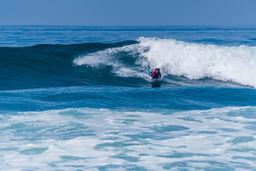 VIANA DO CASTELO, PORTUGAL - SEPTEMBER 22, 2016: Mathias Dias (CHI) during  the Viana World Bodyboard Championship 2016.