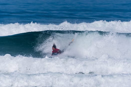 VIANA DO CASTELO, PORTUGAL - SEPTEMBER 22, 2016: Mathias Dias (CHI) during  the Viana World Bodyboard Championship 2016.