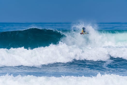 VIANA DO CASTELO, PORTUGAL - SEPTEMBER 22, 2016: Alex Uranga (EUS) during  the Viana World Bodyboard Championship 2016.