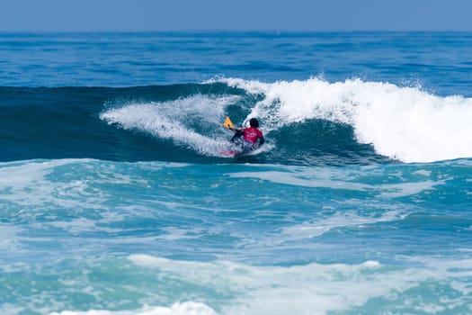 VIANA DO CASTELO, PORTUGAL - SEPTEMBER 22, 2016: Mathias Dias (CHI) during  the Viana World Bodyboard Championship 2016.