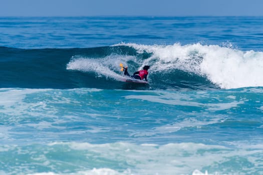 VIANA DO CASTELO, PORTUGAL - SEPTEMBER 22, 2016: Mathias Dias (CHI) during  the Viana World Bodyboard Championship 2016.