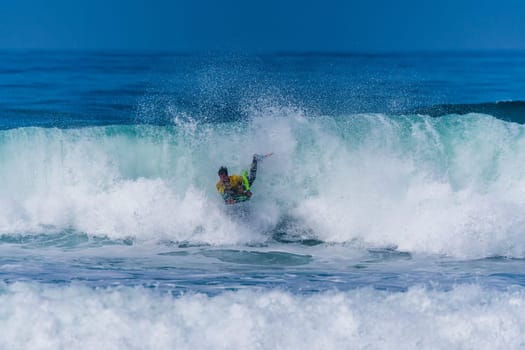 VIANA DO CASTELO, PORTUGAL - SEPTEMBER 22, 2016: Alex Uranga (EUS) during  the Viana World Bodyboard Championship 2016.