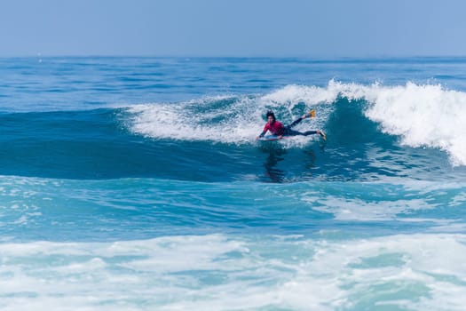 VIANA DO CASTELO, PORTUGAL - SEPTEMBER 22, 2016: Mathias Dias (CHI) during  the Viana World Bodyboard Championship 2016.