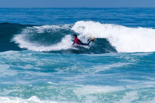 VIANA DO CASTELO, PORTUGAL - SEPTEMBER 22, 2016: Mathias Dias (CHI) during  the Viana World Bodyboard Championship 2016.