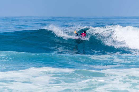 VIANA DO CASTELO, PORTUGAL - SEPTEMBER 22, 2016: Mathias Dias (CHI) during  the Viana World Bodyboard Championship 2016.