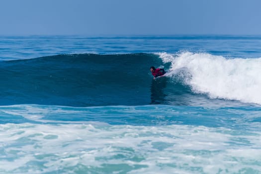 VIANA DO CASTELO, PORTUGAL - SEPTEMBER 22, 2016: Mathias Dias (CHI) during  the Viana World Bodyboard Championship 2016.