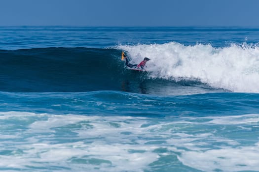 VIANA DO CASTELO, PORTUGAL - SEPTEMBER 22, 2016: Mathias Dias (CHI) during  the Viana World Bodyboard Championship 2016.