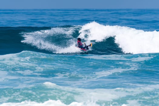 VIANA DO CASTELO, PORTUGAL - SEPTEMBER 22, 2016: Mathias Dias (CHI) during  the Viana World Bodyboard Championship 2016.